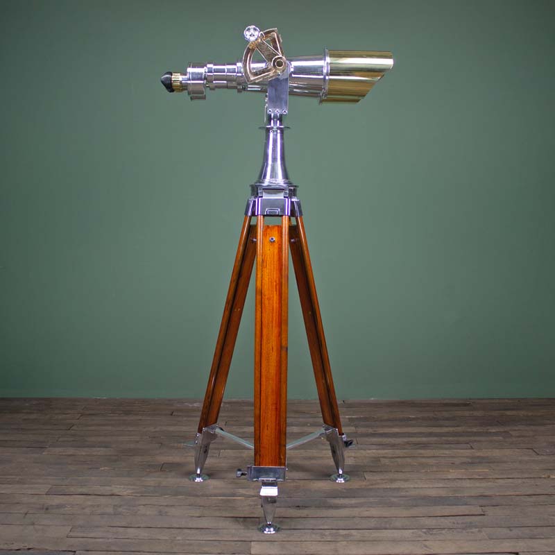 Shop for large antique Nikon 20 x 120 binocular telescope made in Japan by Nippon Kogaku mounted to large hard wood tripod. These are big eye binoculars  ideal for long distance viewing. We ship them worldwide with free delivery